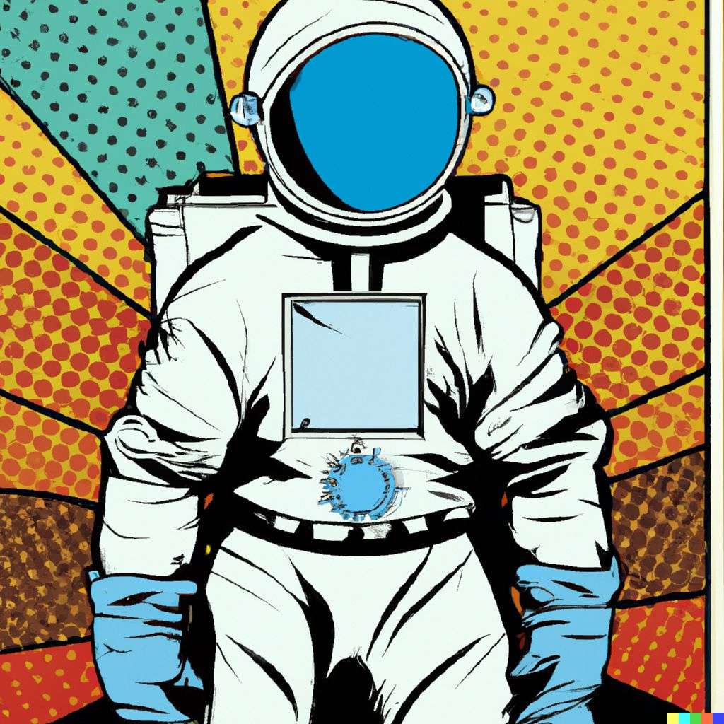 an astronaut, retro comic art, triadic color scheme
